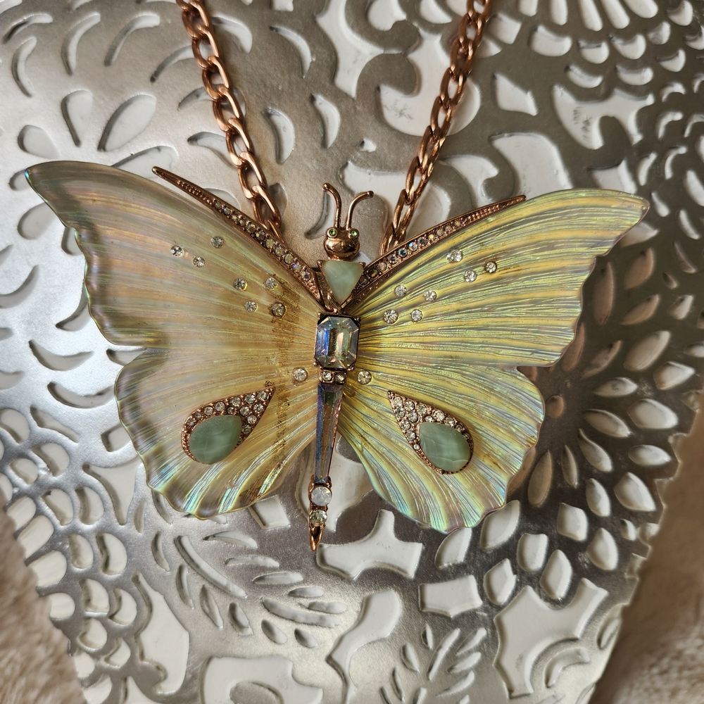 Betsey Johnson Gold and Green Butterfly Necklace